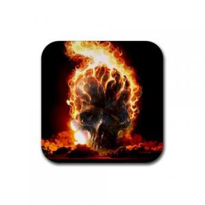 Apocolyptic Demon Skull On Fire Rubber Square..