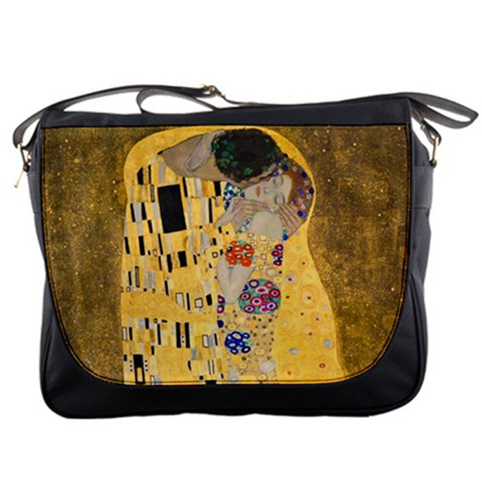 Gustav Klimt The Kiss Painting Artsy 14" Messenger Laptop Notebook Tablet Computer School Sling Shoulder Bag Handbag Tote Custom Made