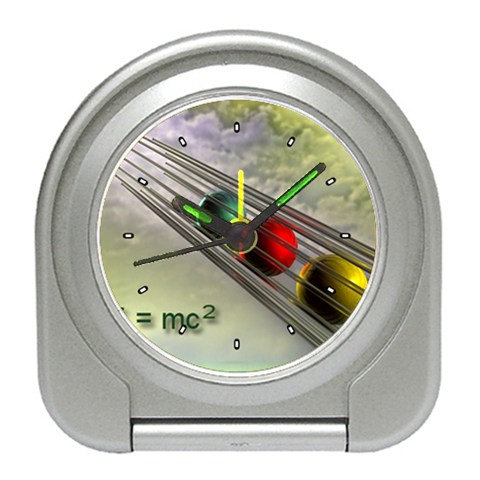 Albert Einstein E=mc2 Relativity Art Silver Folding Travel Alarm Clock 15156406 Made To Order Custom Design Available